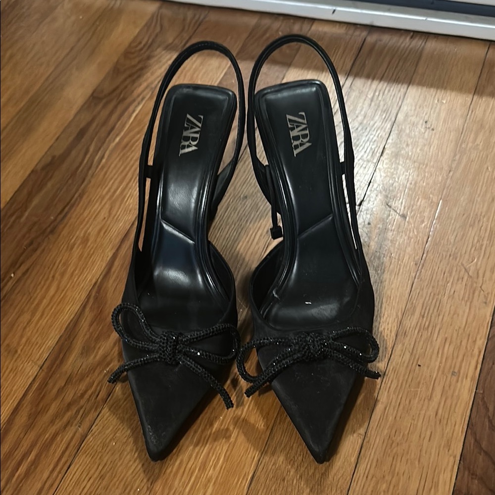 Zara Black Pointed-Toe Slingback Heels